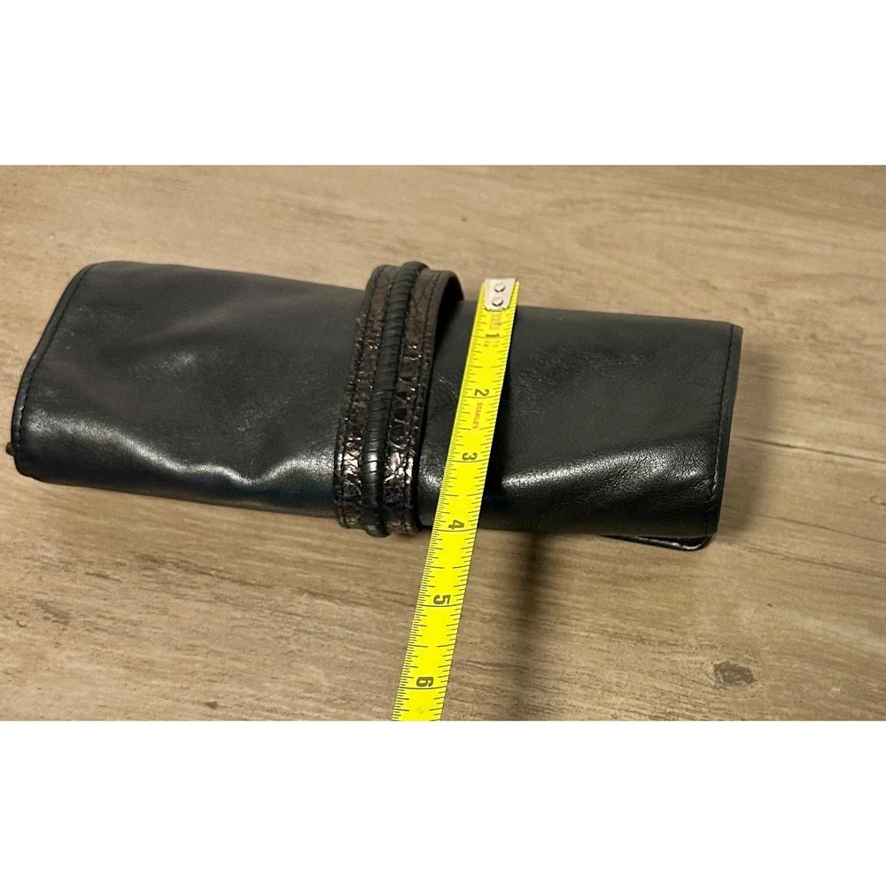Brighton Black Leather Jewelry Organizer Roll Travel Heart‎ Charm Snap Closure